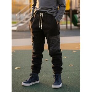 Russell Boys Sherpa Jogger Pants Black Size M (8) Zip Pockets Fleece Drawstring